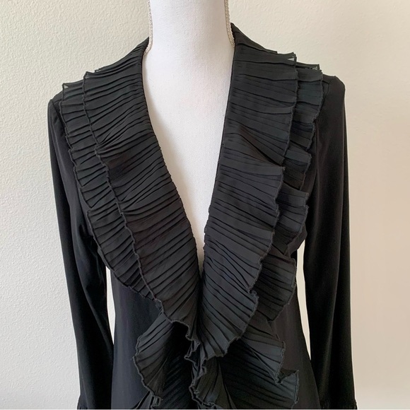 90’Ladies Black Ruffle front jacket L - Picture 4 of 9
